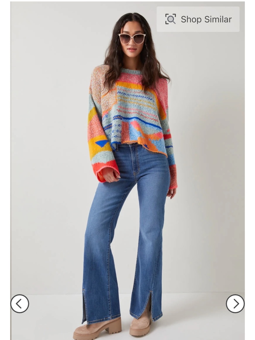 NWT Aratta Multicolor Patchwork Knit Sweater - Green Accent size L